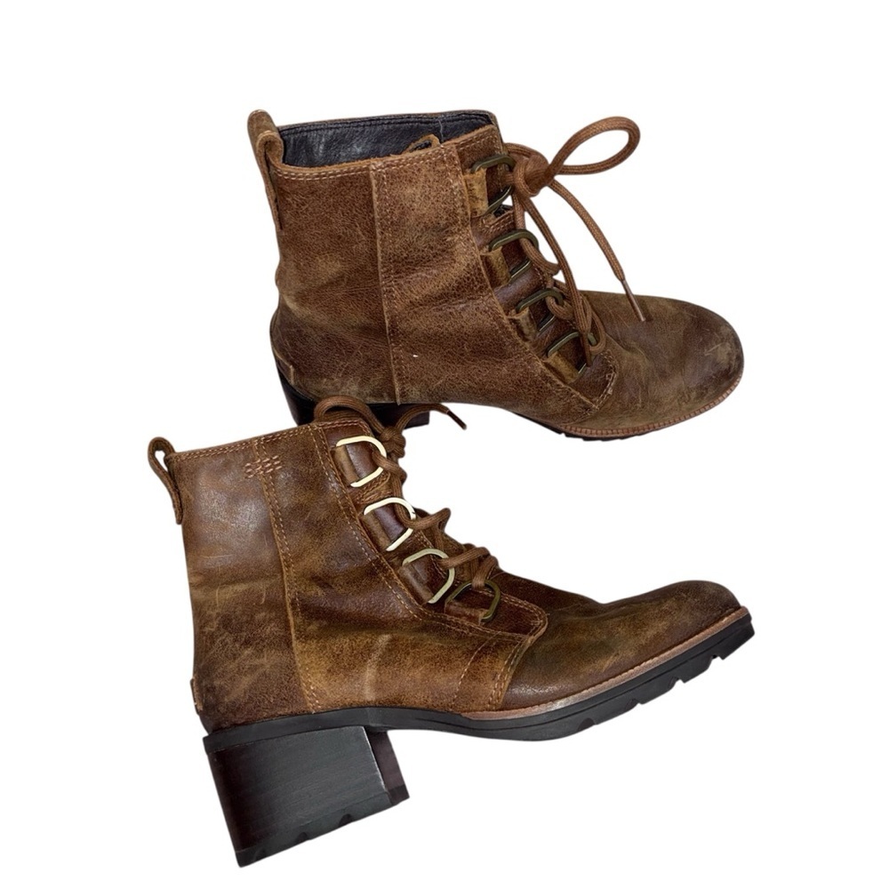 SOREL Women's Cate Lace Bootie Waterproof Leather Rain Boot in Brown Size 8